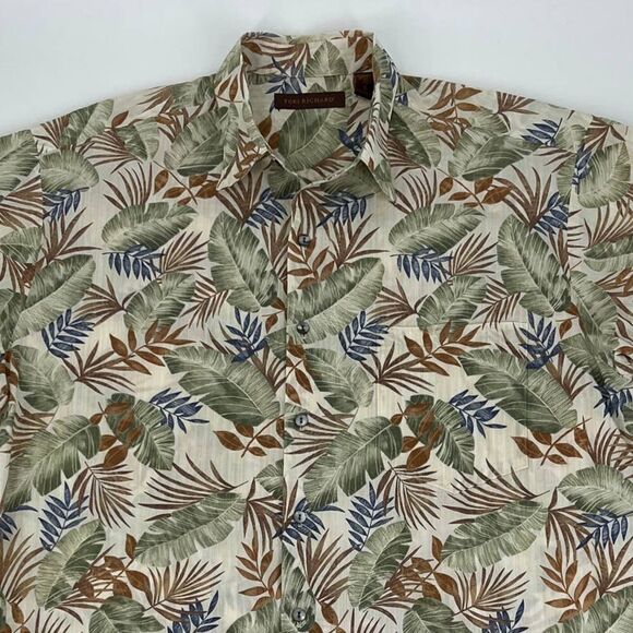 Vintage Tori Richard Aloha Shirt Cream/Green/Blue Tropical Mens Large - Picture 7 of 7